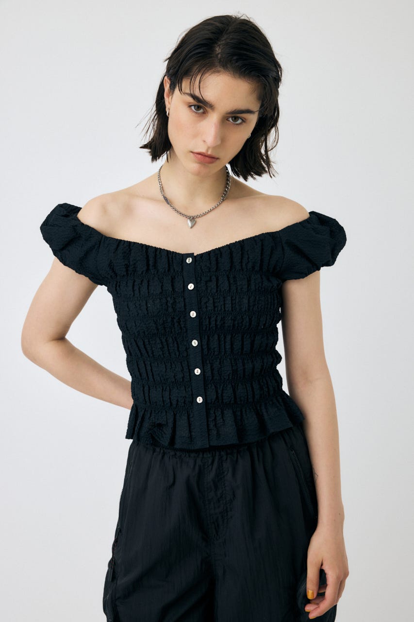 MOUSSY オープンネックギャザーブラウス MOUSSY | OPEN NECK GATHER ブラウス (シャツ・ブラウス ) |SHEL