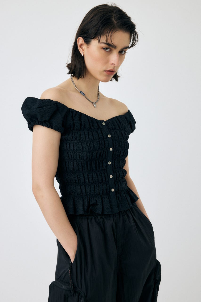 MOUSSY オープンネックギャザーブラウス MOUSSY | OPEN NECK GATHER ブラウス (シャツ・ブラウス ) |SHEL