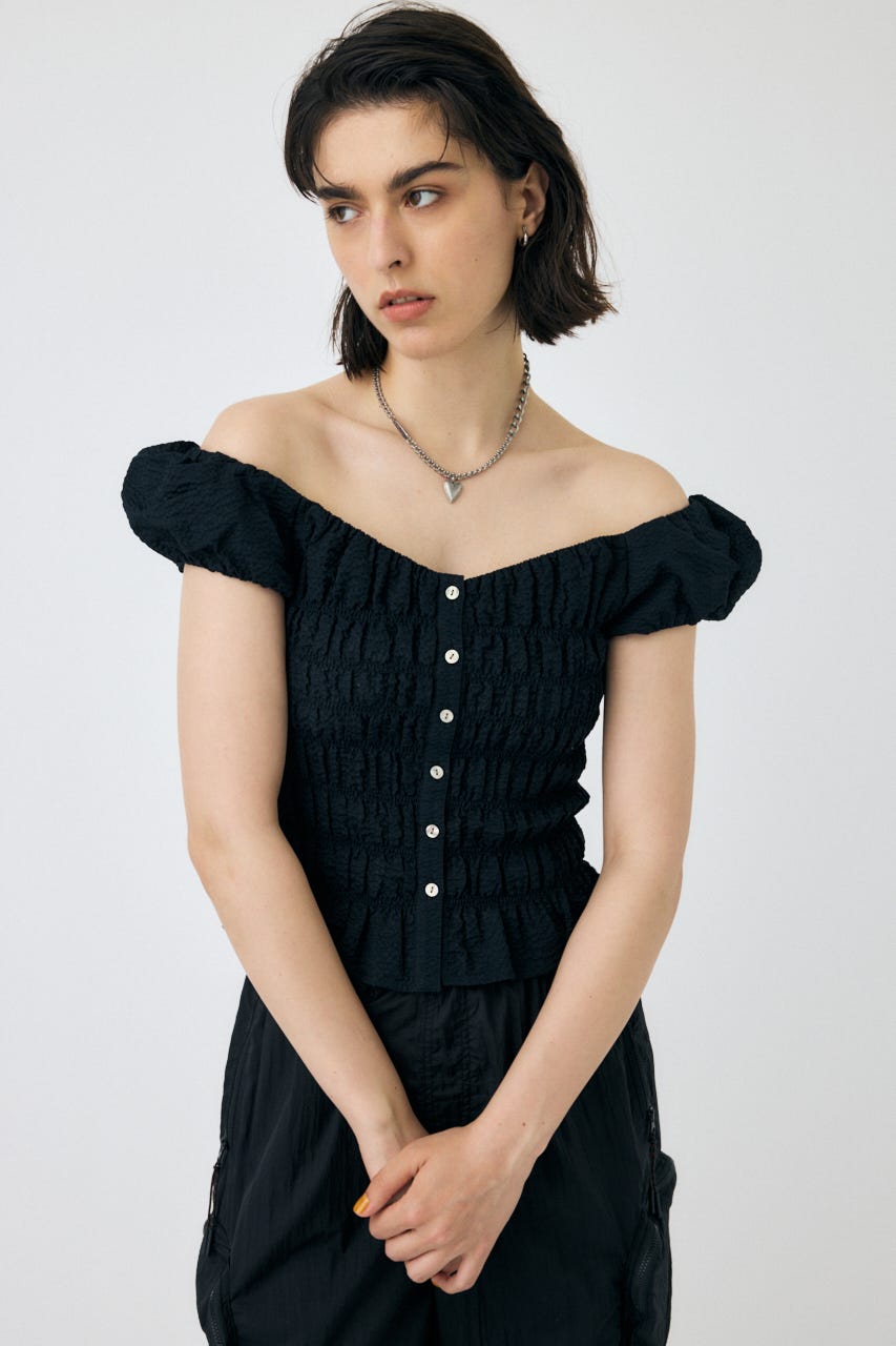MOUSSY | OPEN NECK GATHER ブラウス (シャツ・ブラウス ) |SHEL