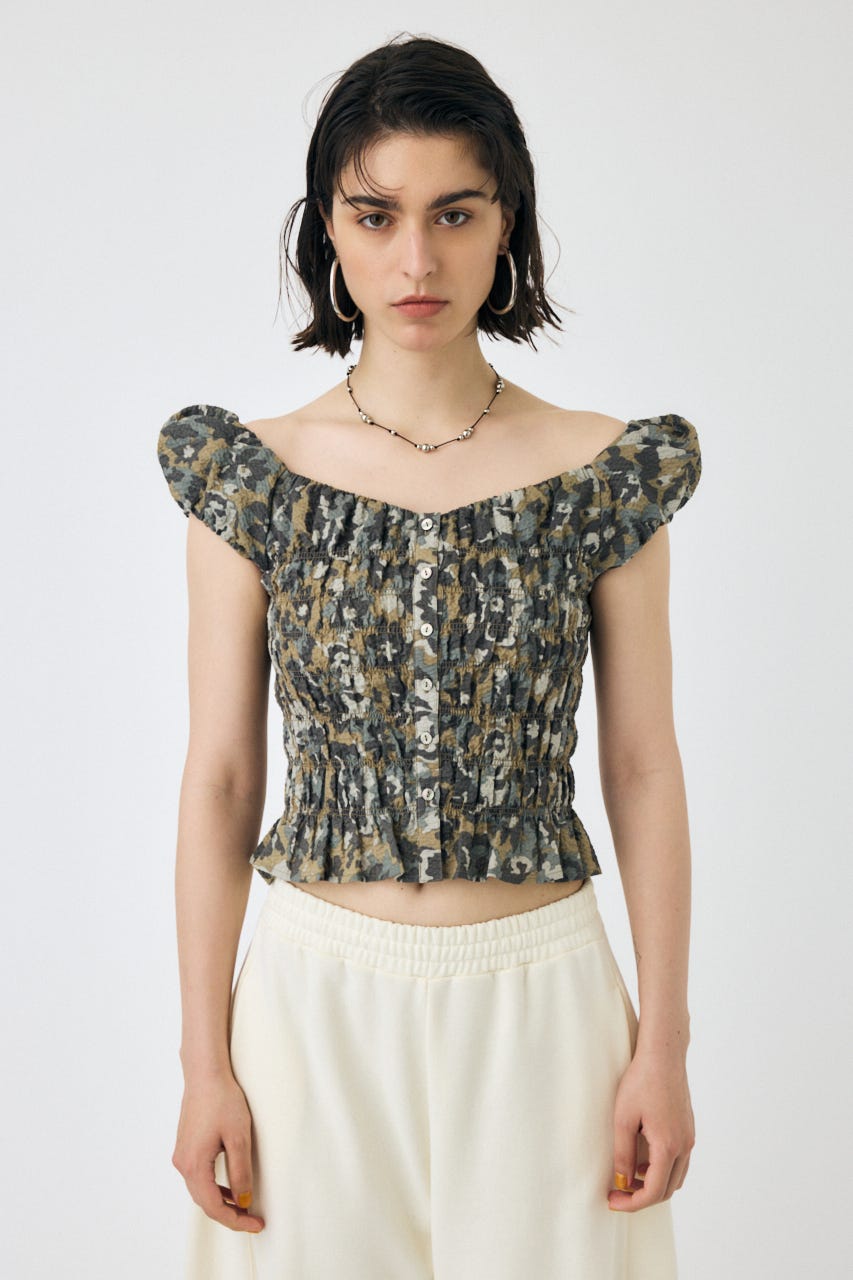 MOUSSY | OPEN NECK GATHER ブラウス (シャツ・ブラウス ) |SHEL