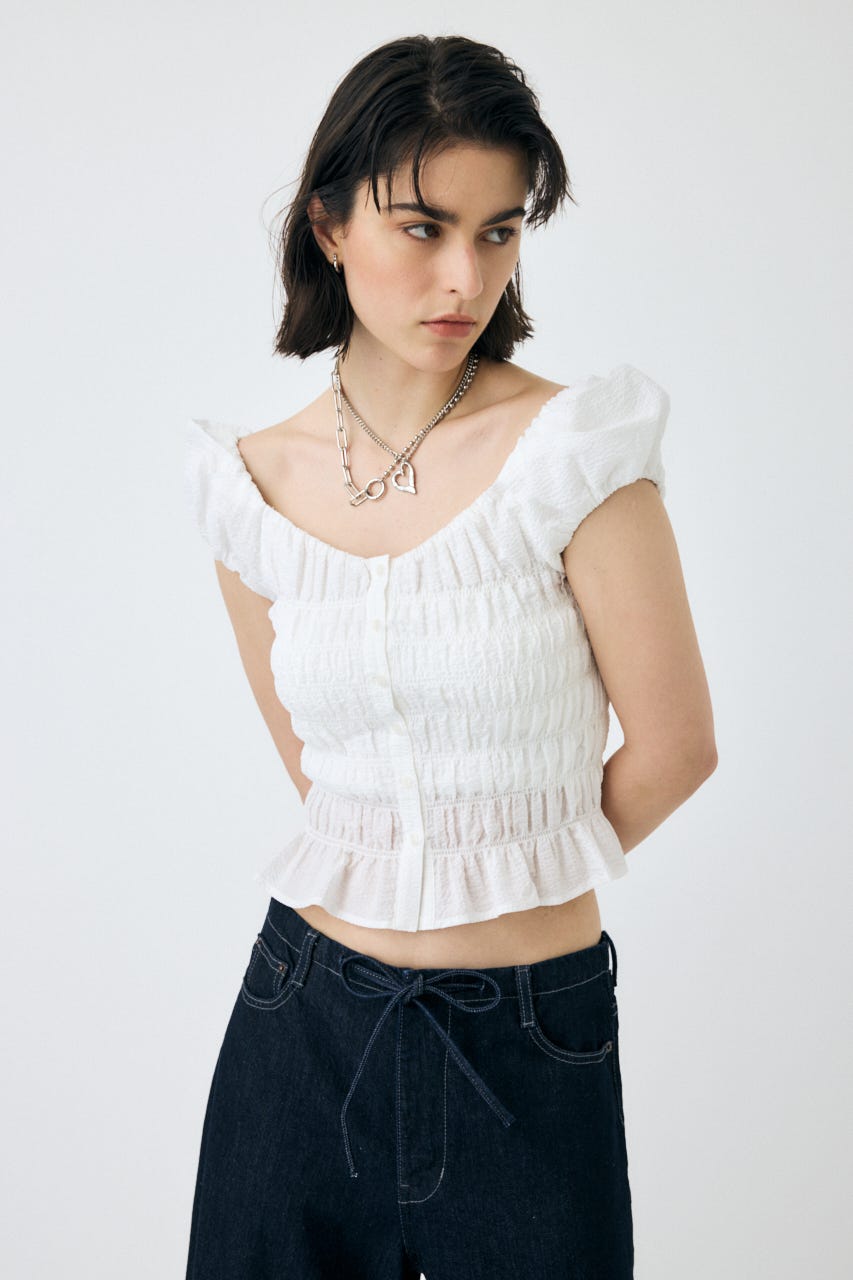 MOUSSY オープンネックギャザーブラウス MOUSSY | OPEN NECK GATHER ブラウス (シャツ・ブラウス ) |SHEL