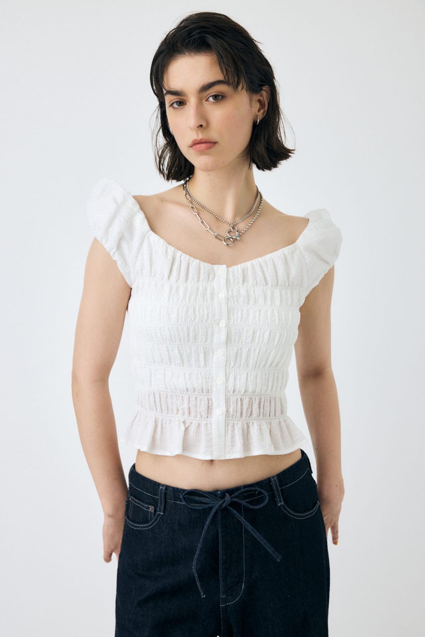 MOUSSY | OPEN NECK GATHER ブラウス (シャツ・ブラウス ) |SHEL