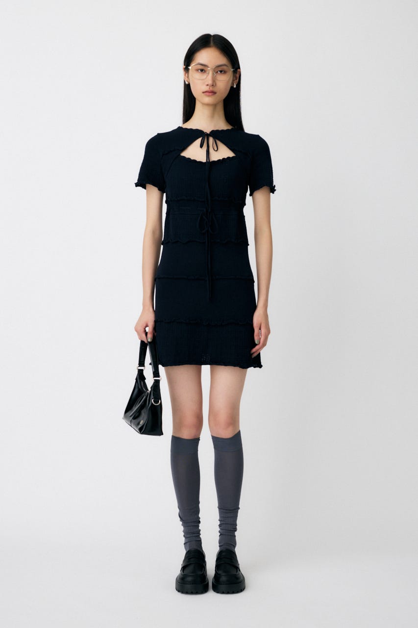 MOUSSY BOW DESIGN KNIT ミニワンピース MOUSSY | FLOWER MOTIF シアーミニドレス (ワンピース(ミニ