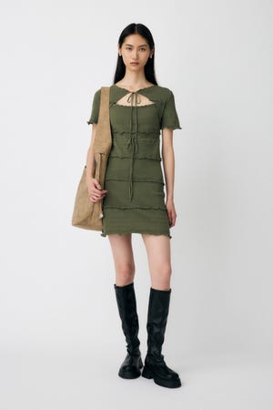 MOUSSY BOW DESIGN KNIT ミニワンピース MOUSSY | BOW DESIGN KNIT ミニ ドレス (ワンピース(ミニ