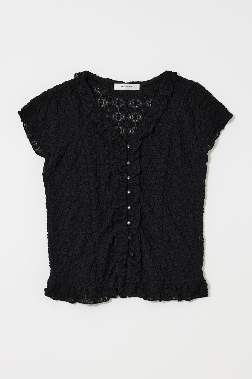 【極美品】MOUSSY RUFFLE LACE ノースリーブトップス ブラック MOUSSY | RUFFLE LACE ノースリーブトップス (Tシャツ