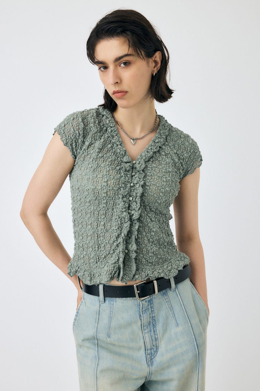 LA FILERIA 売れ筋商品|||ラ フィレリア Tシャツ トップス レディース Tops Green MOUSSY | RUFFLE LACE ノースリーブトップス (Tシャツ