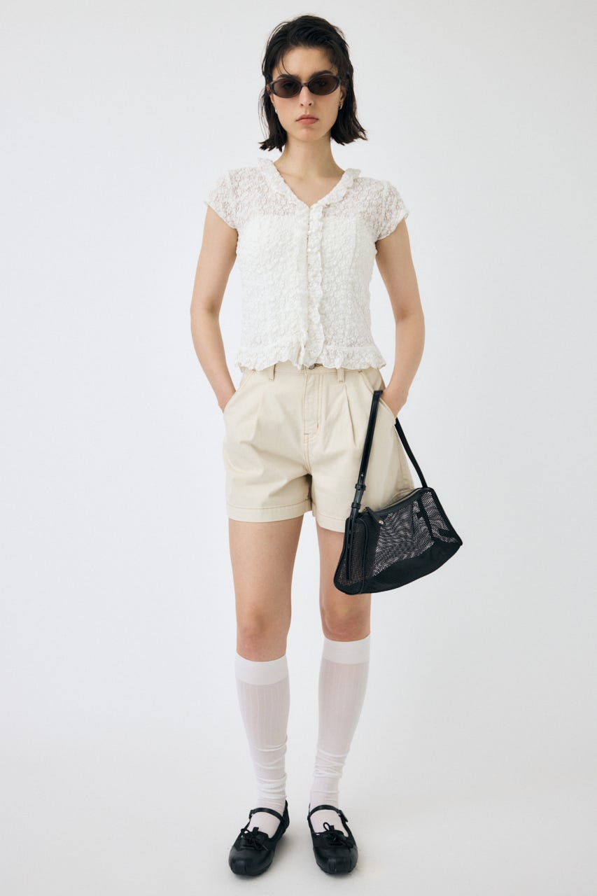 【極美品】MOUSSY RUFFLE LACE ノースリーブトップス ブラック MOUSSY | RUFFLE LACE ノースリーブトップス (Tシャツ
