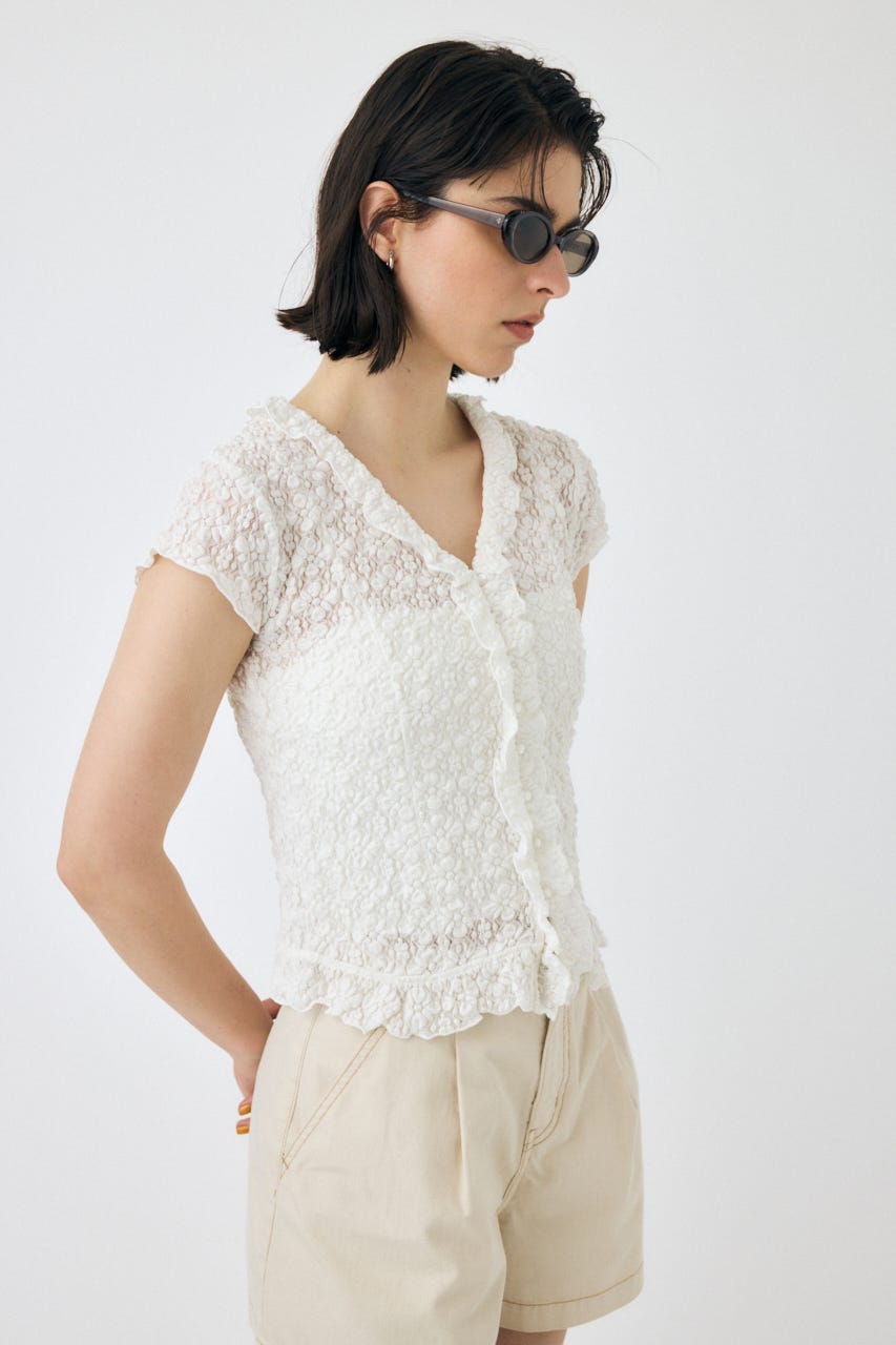 【極美品】MOUSSY RUFFLE LACE ノースリーブトップス ブラック MOUSSY | RUFFLE LACE ノースリーブトップス (Tシャツ
