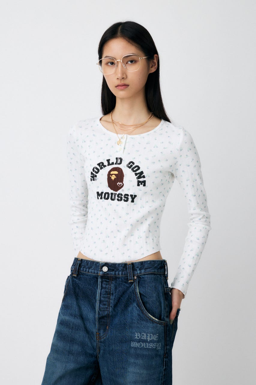 BAPE MOUSSY Henry Neck L/S ホワイト ロンT MOUSSY A BATHING BAPE HENRY NECK L/S TEE - メルカリ