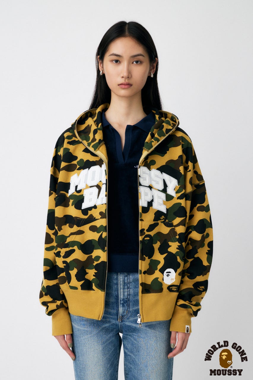トップス MOUSSY A BATHING APE COLLEGE LOGO ZIP MOUSSY | BP/MS COLLEGE LOGO ZIP フーディー (スウェット
