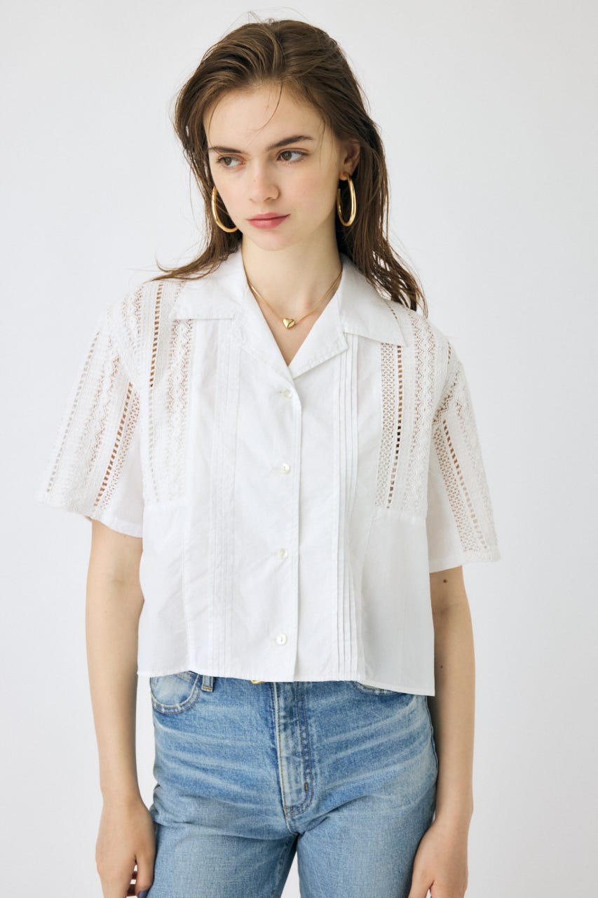 ブラウス シャツ 「セットアップ対応」LACE OPEN COLLAR シャツ レディース MOUSSY | LACE OPEN COLLAR シャツ (シャツ・ブラウス ) |SHEL