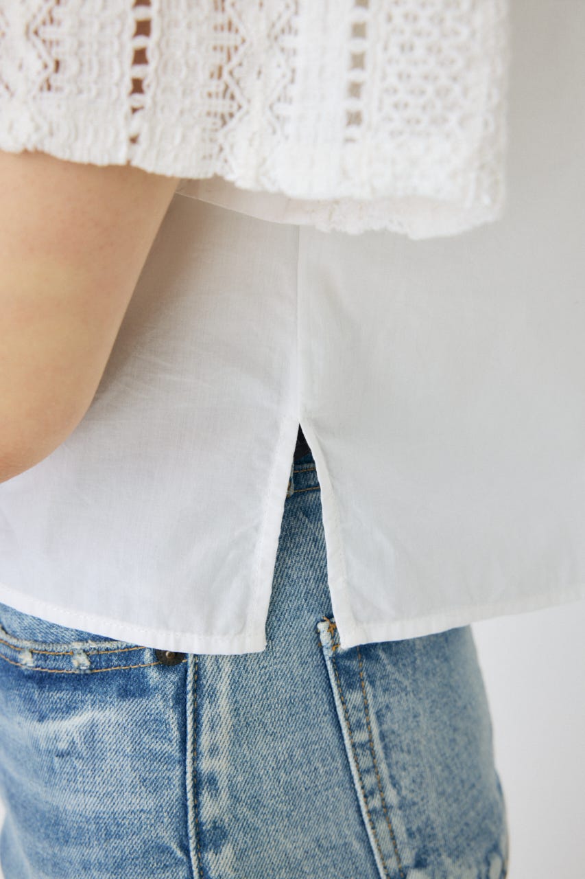 LACE OPEN COLLAR シャツ WHT FREE