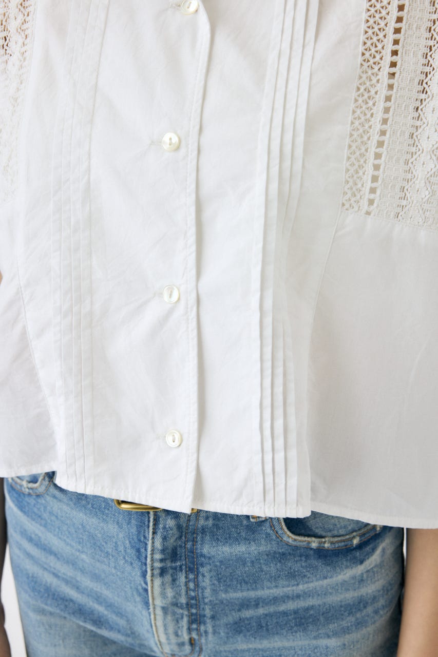 LACE OPEN COLLAR シャツ WHT FREE