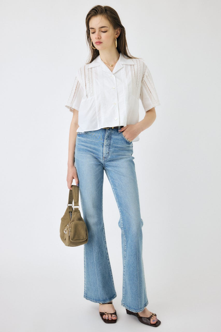 LACE OPEN COLLAR シャツ WHT FREE