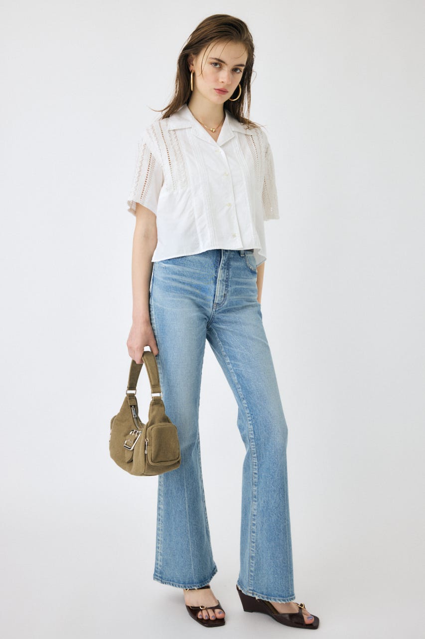 LACE OPEN COLLAR シャツ WHT FREE