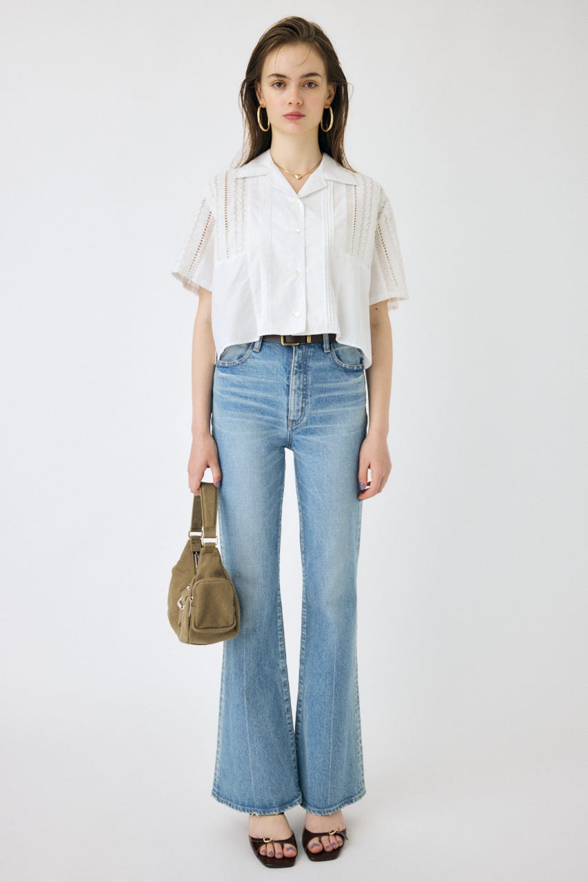 LACE OPEN COLLAR シャツ WHT FREE