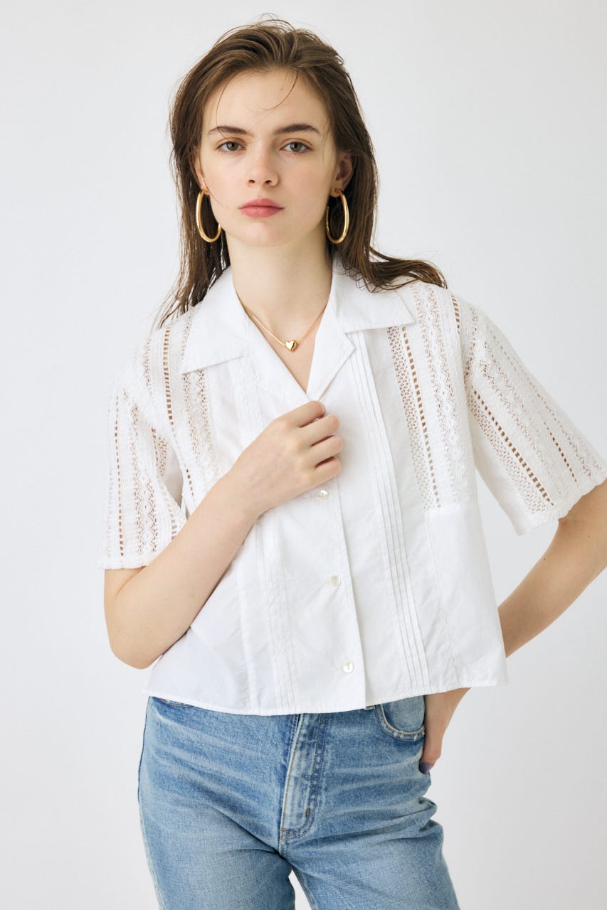 LACE OPEN COLLAR シャツ WHT FREE