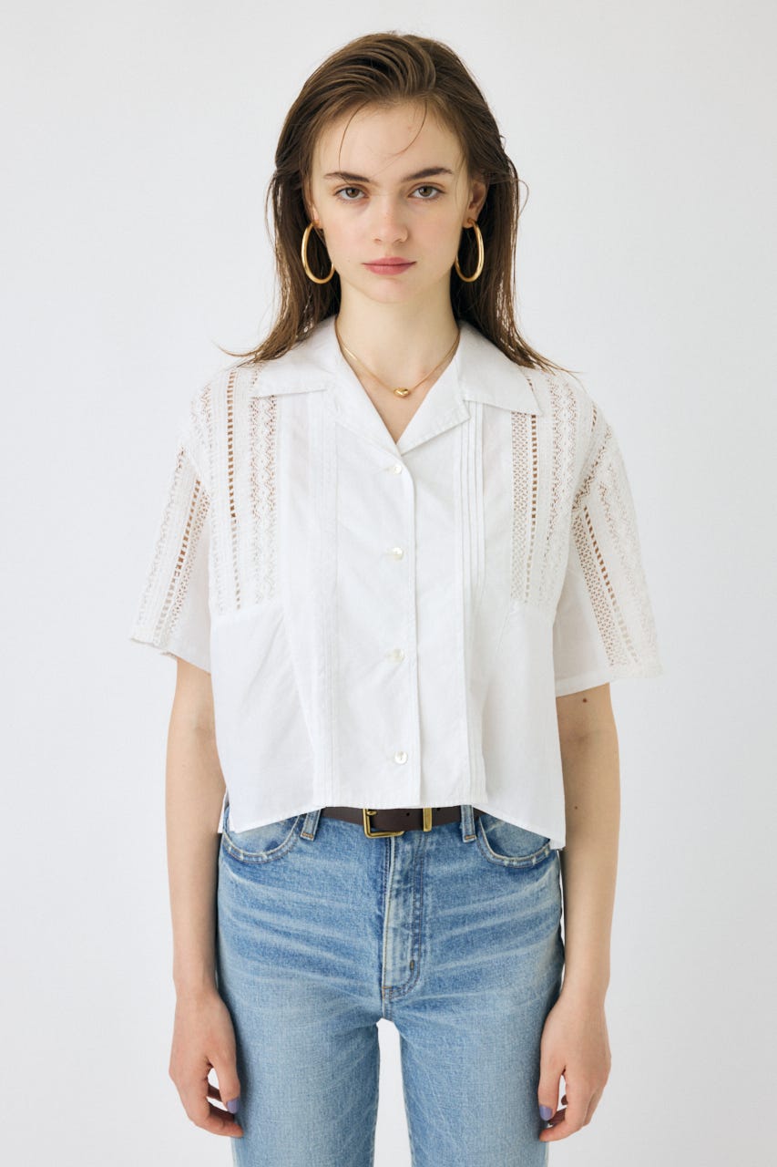 LACE OPEN COLLAR シャツ WHT FREE