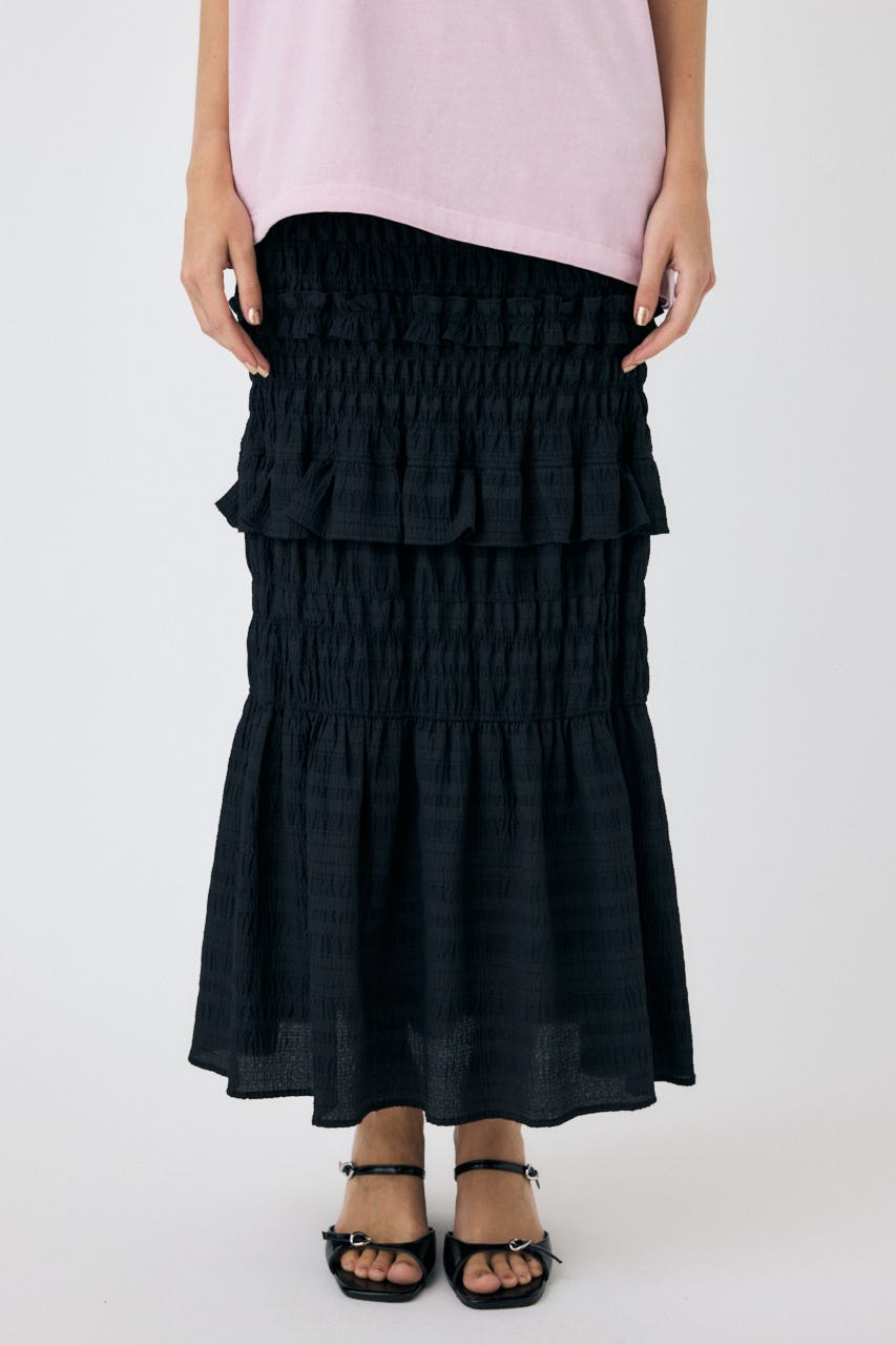 MOUSSYのブラック ボタン付き ロングスカート MOUSSY | SHIRRING LONG スカート (スカート(ロング) ) |SHEL
