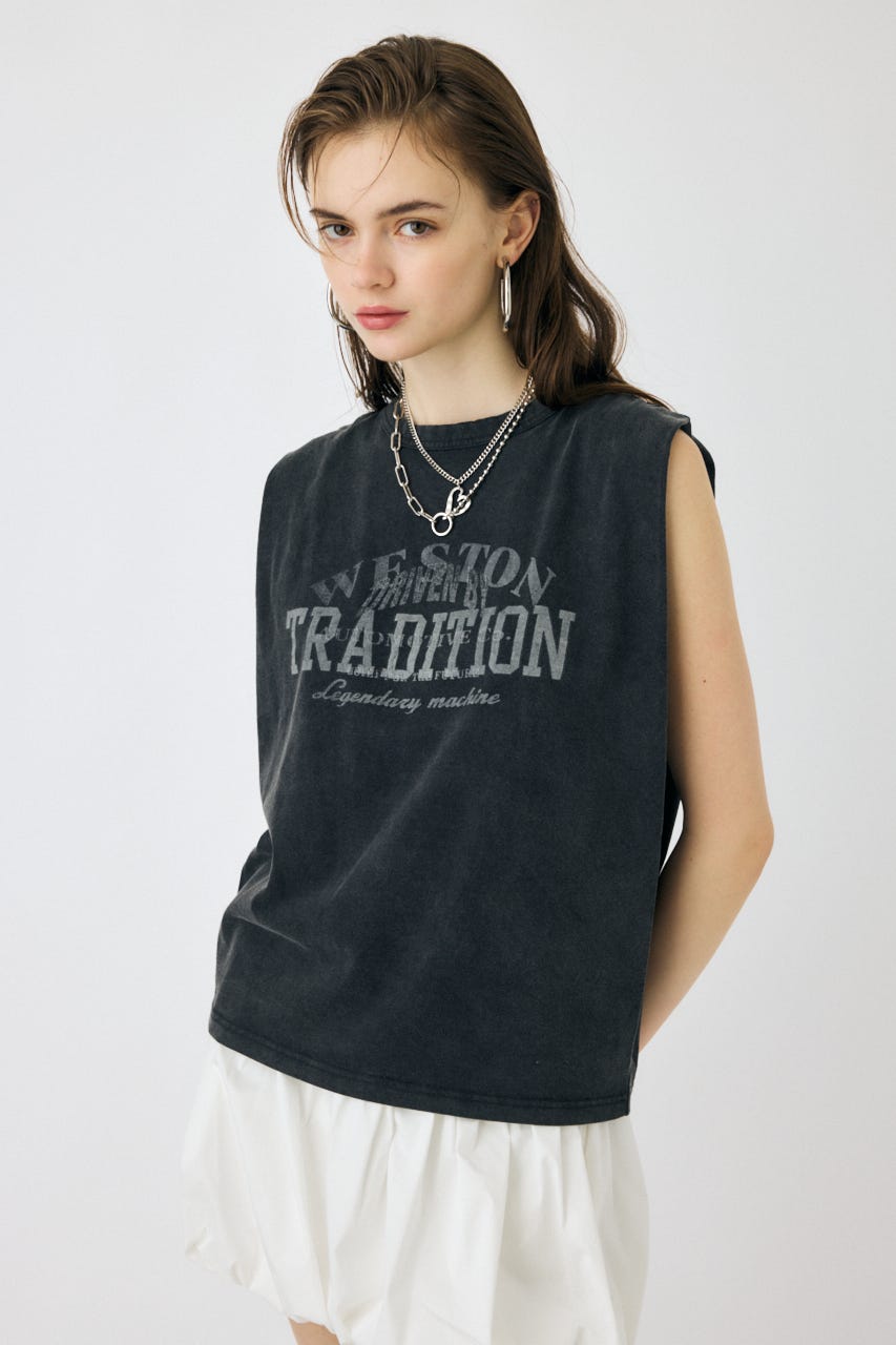 OVERLAPPING LOGOS ノースリーブ TEE L/BLK FREE