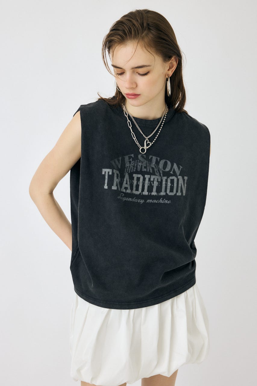 OVERLAPPING LOGOS ノースリーブ TEE L/BLK FREE