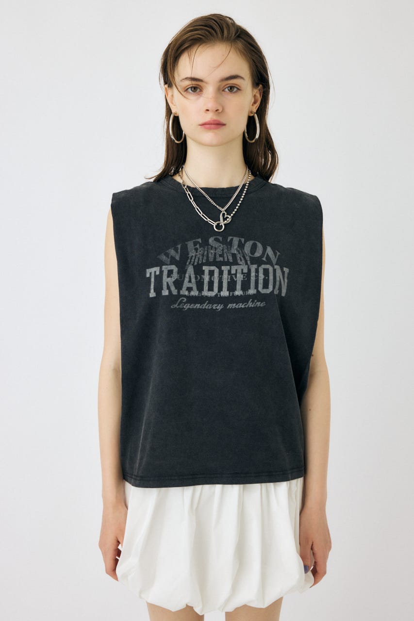 OVERLAPPING LOGOS ノースリーブ TEE L/BLK FREE
