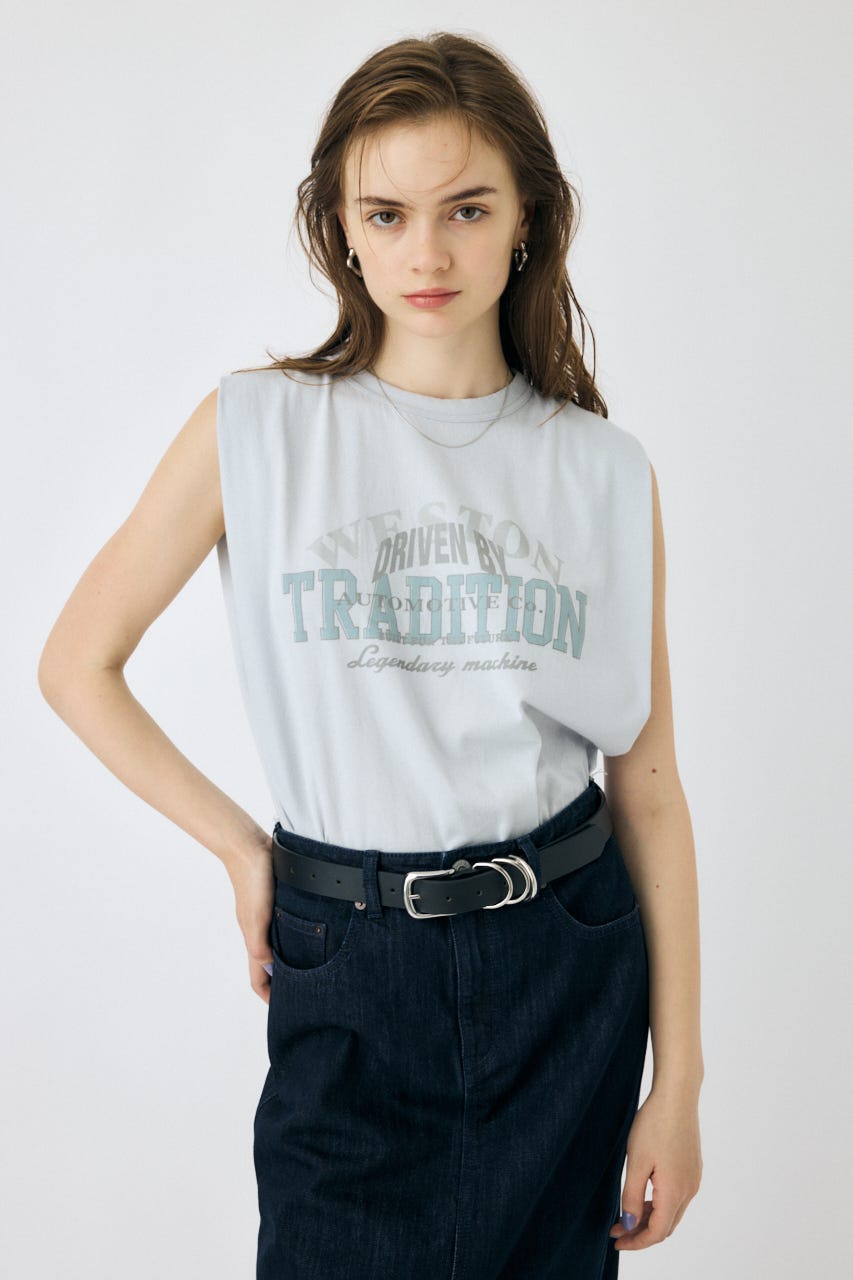 OVERLAPPING LOGOS ノースリーブ TEE L/BLU FREE