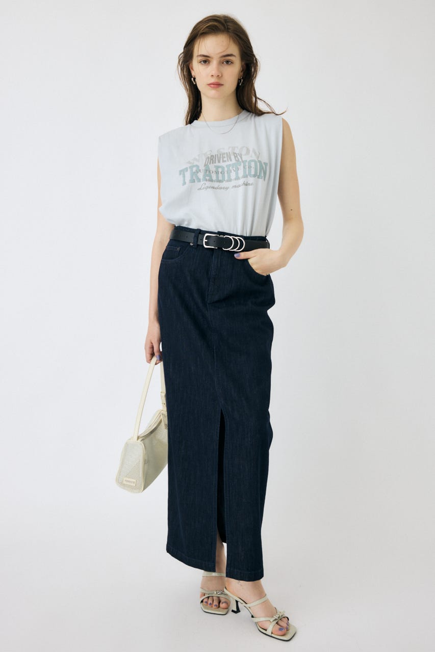 OVERLAPPING LOGOS ノースリーブ TEE L/BLU FREE