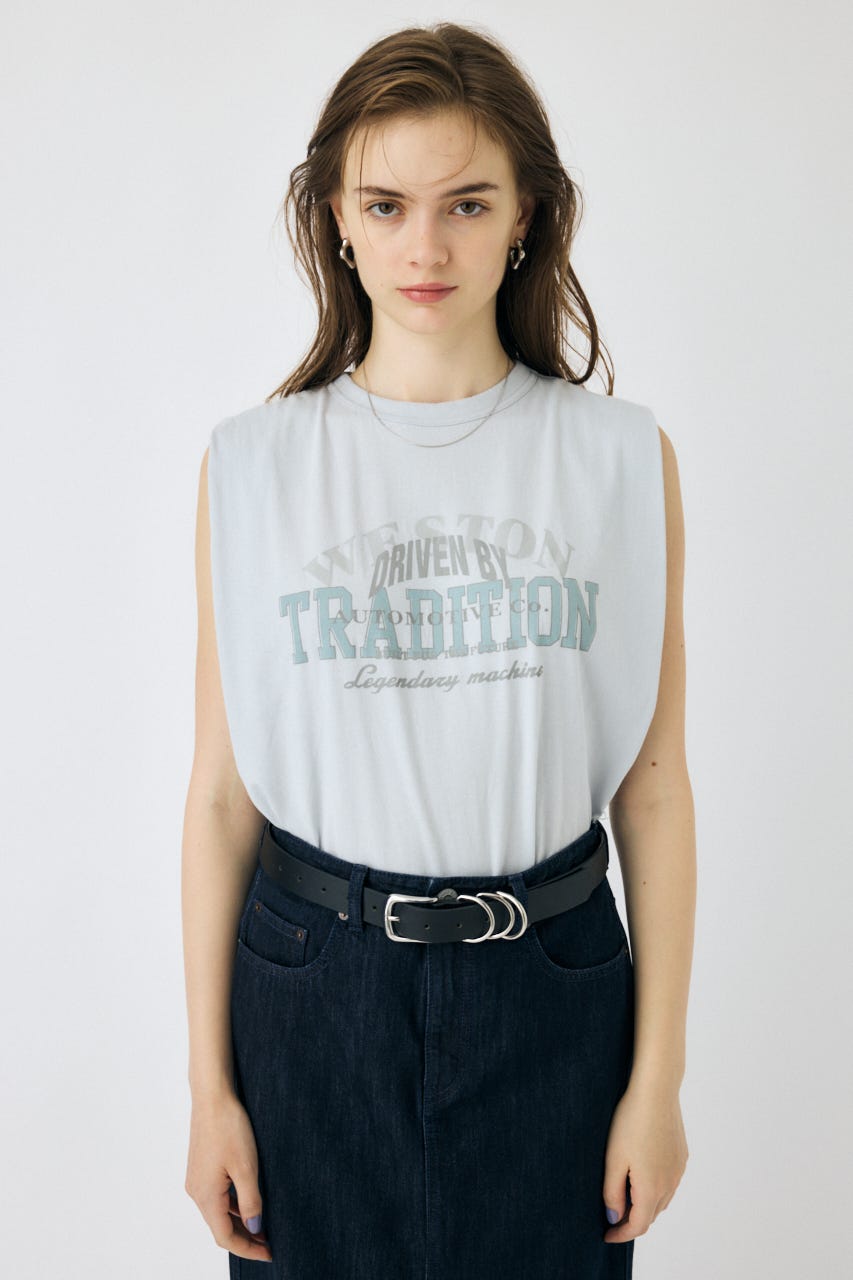 OVERLAPPING LOGOS ノースリーブ TEE L/BLU FREE
