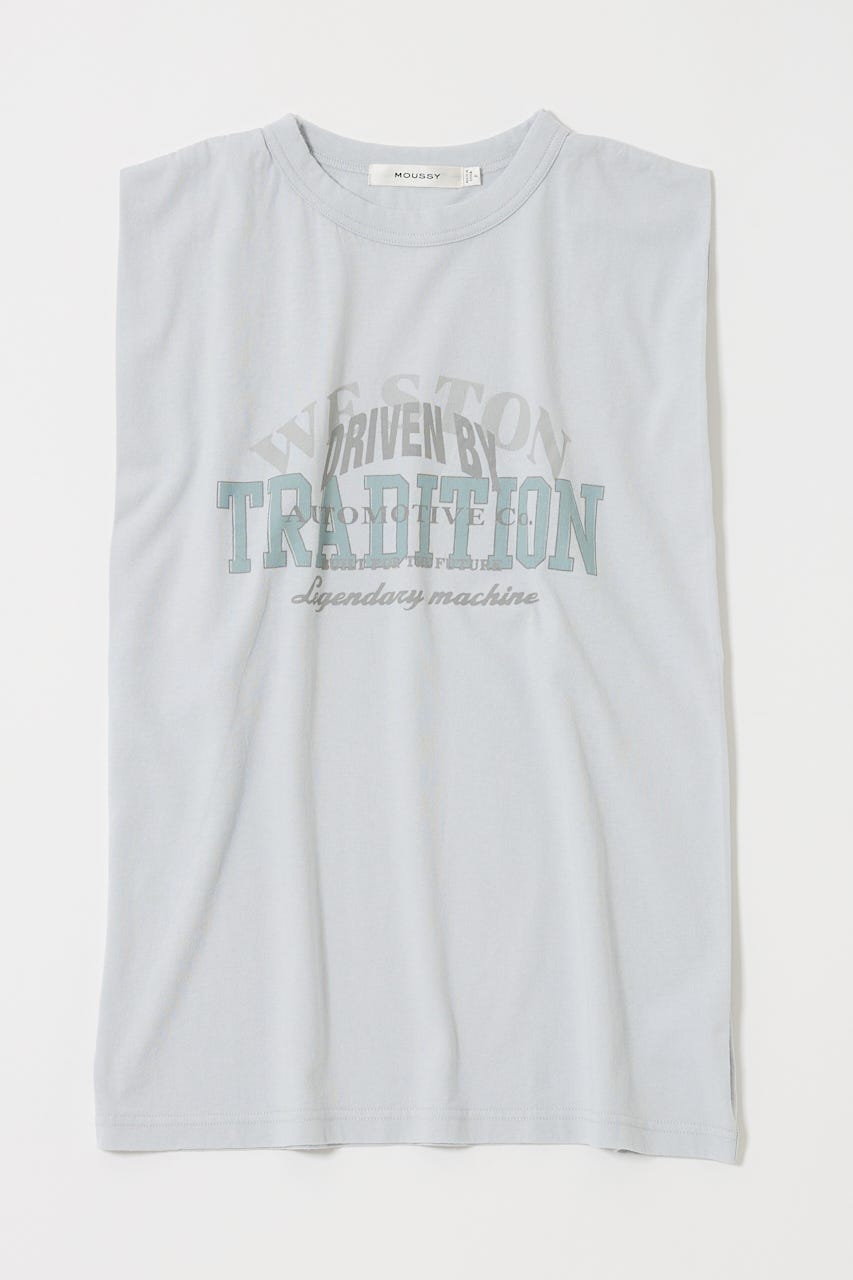 OVERLAPPING LOGOS ノースリーブ TEE L/BLU FREE