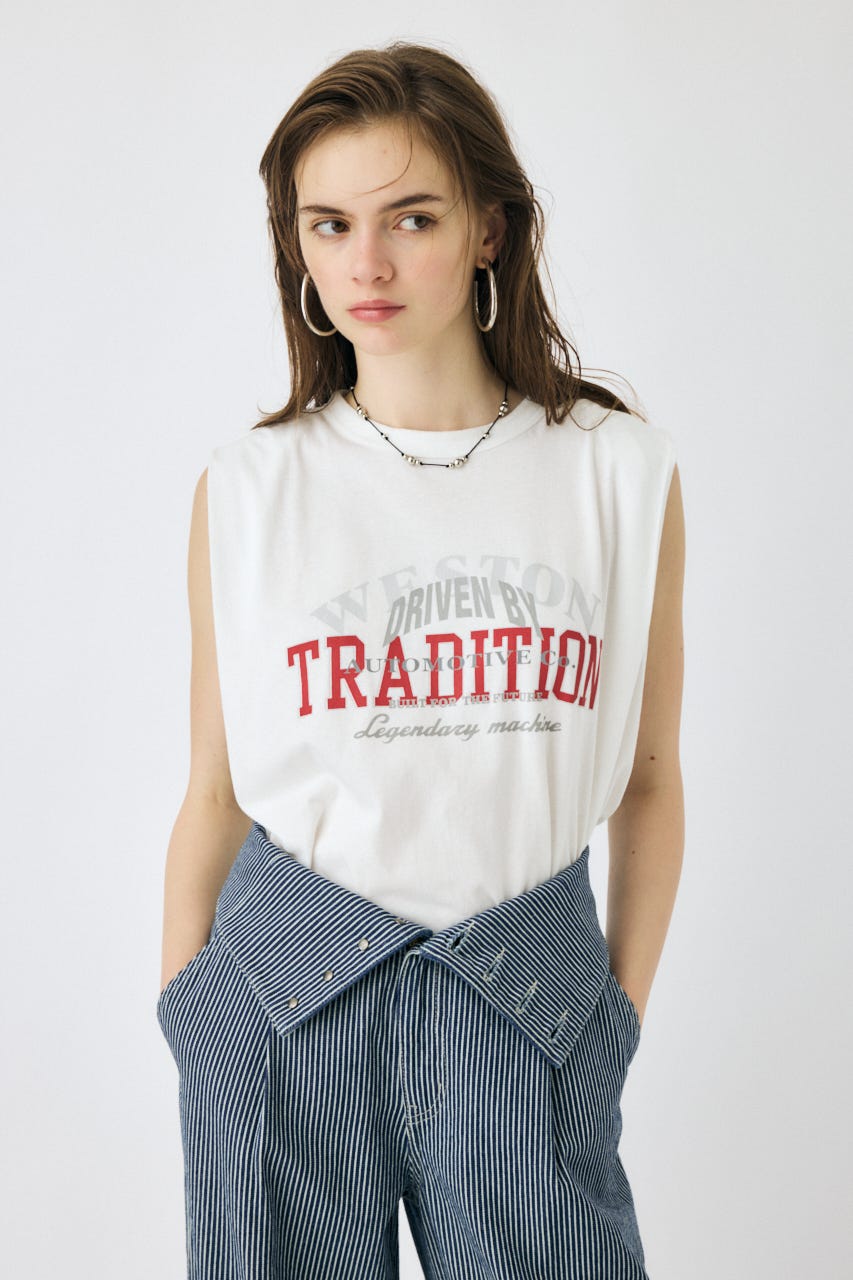 OVERLAPPING LOGOS ノースリーブ TEE O/WHT FREE