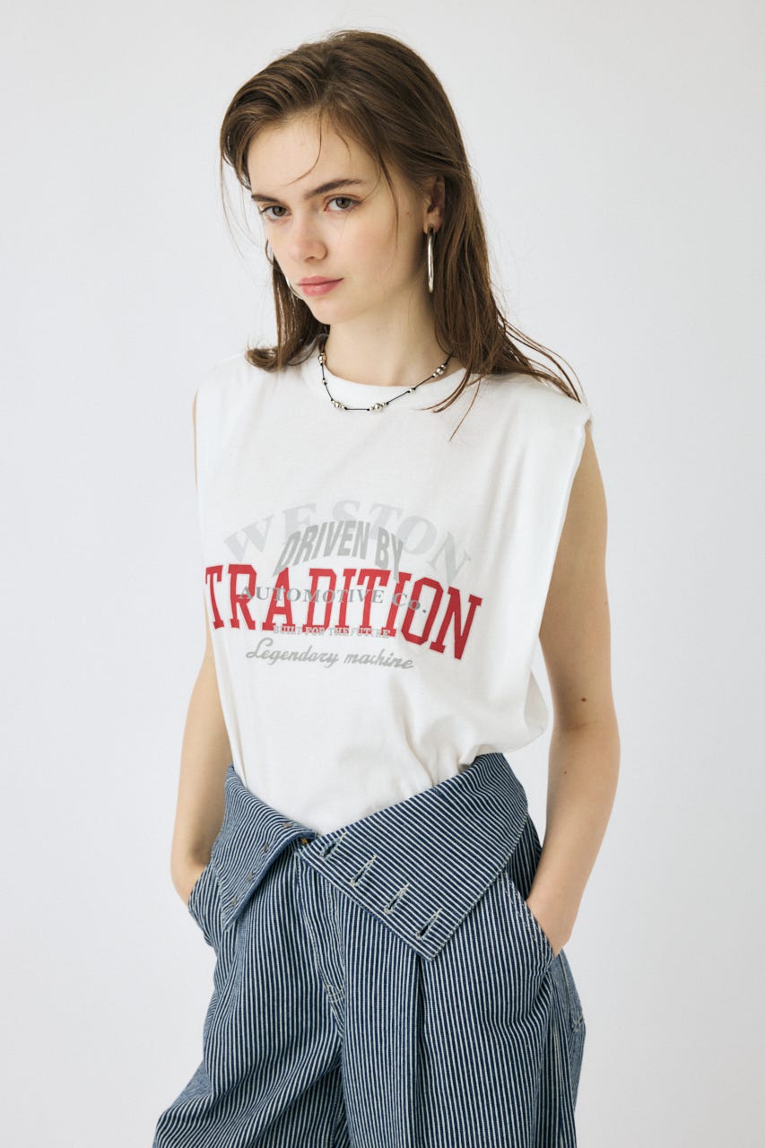 OVERLAPPING LOGOS ノースリーブ TEE O/WHT FREE
