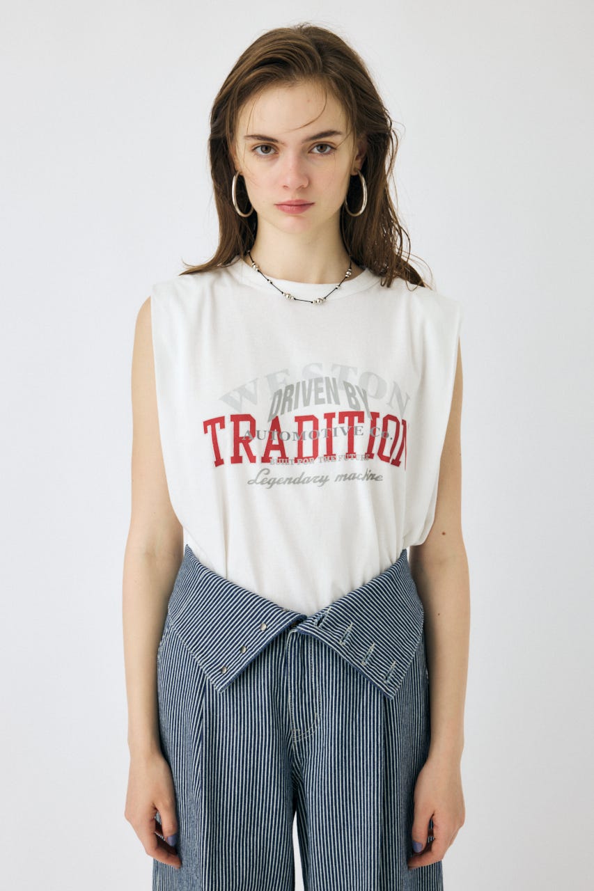 OVERLAPPING LOGOS ノースリーブ TEE O/WHT FREE