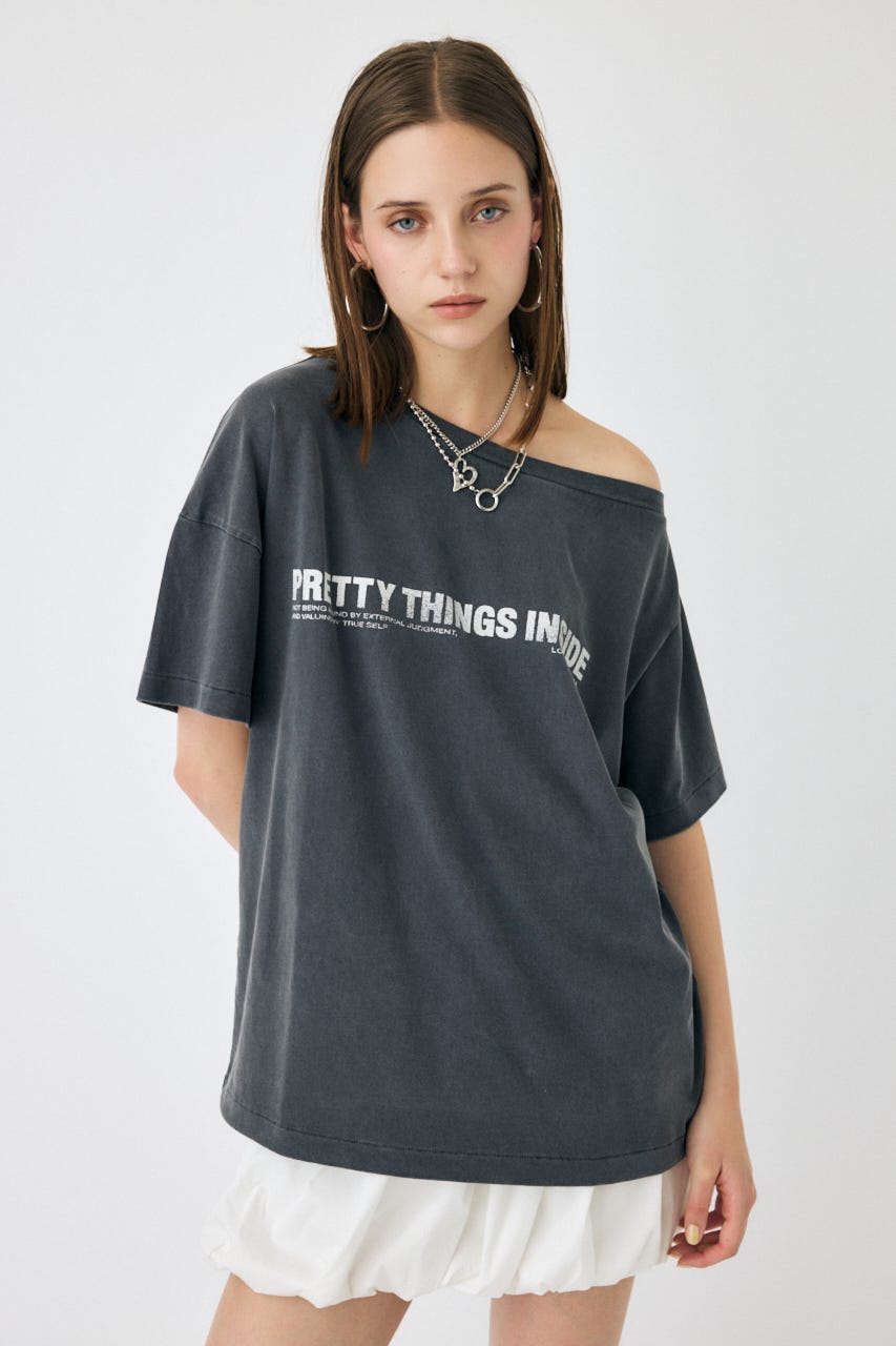 ONE SHOULDER TEE L/BLK FREE