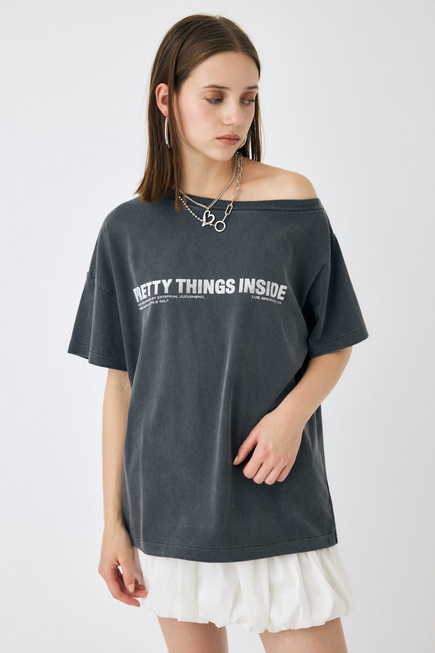 ONE SHOULDER TEE L/BLK FREE