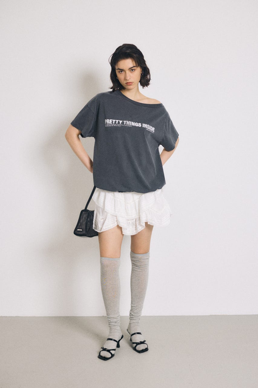 ONE SHOULDER TEE L/BLK FREE