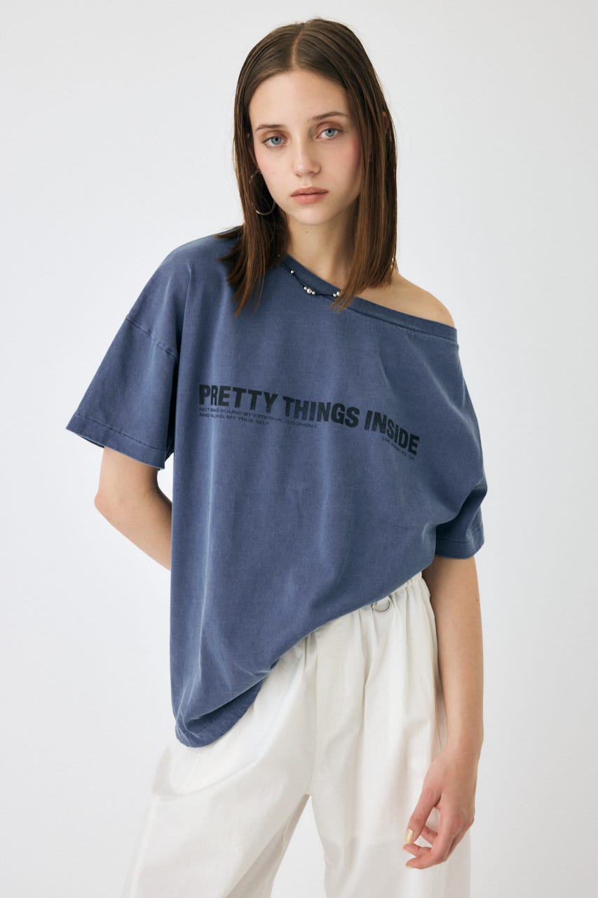 ONE SHOULDER TEE NVY FREE
