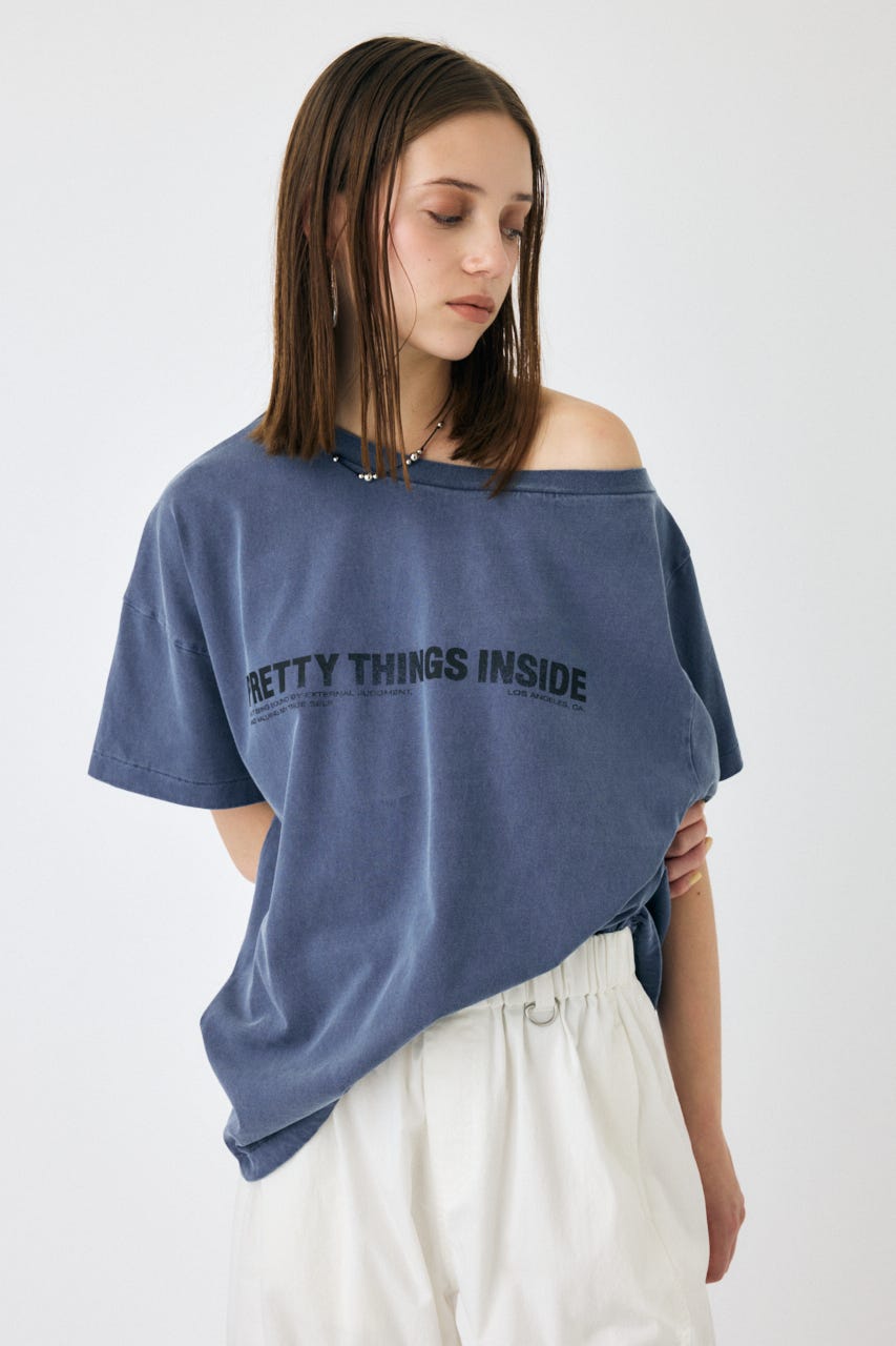 ONE SHOULDER TEE NVY FREE