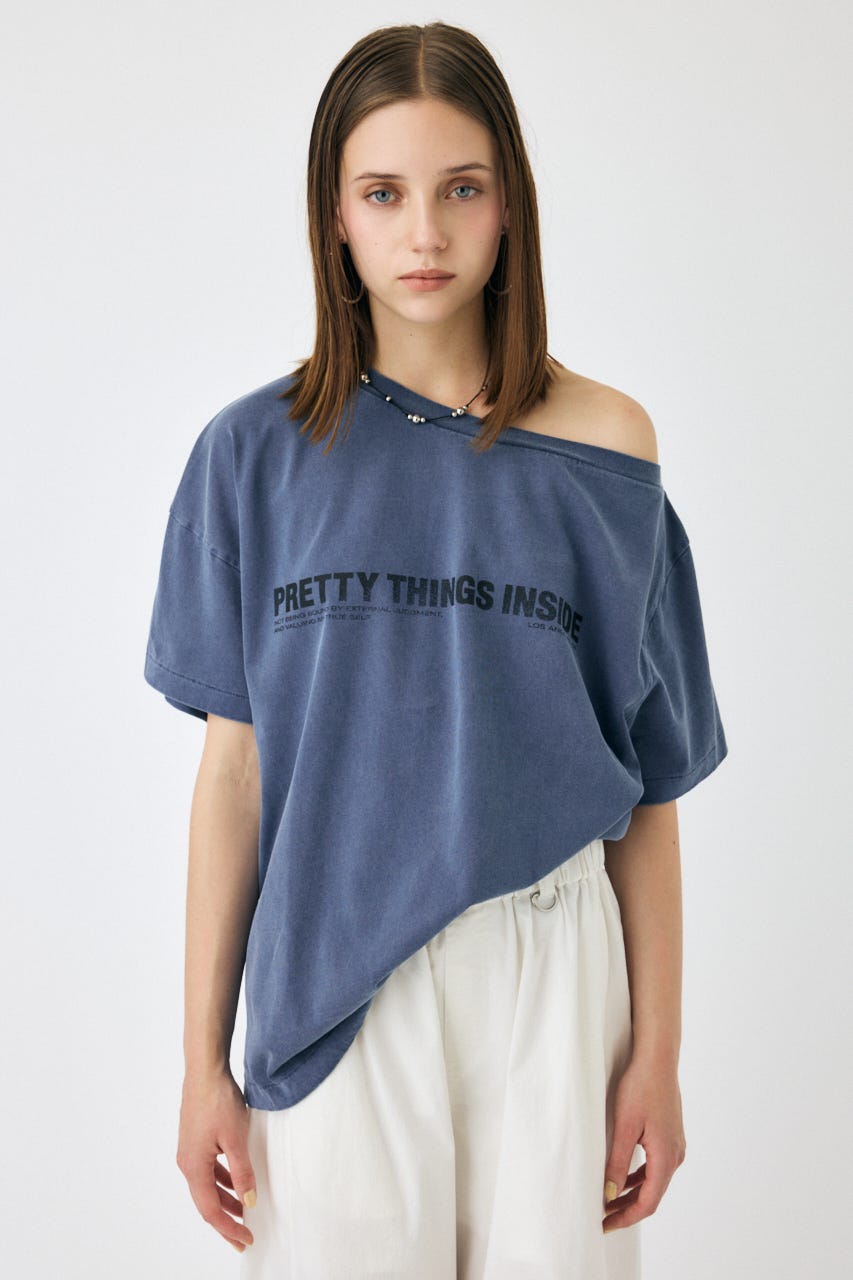 ONE SHOULDER TEE NVY FREE