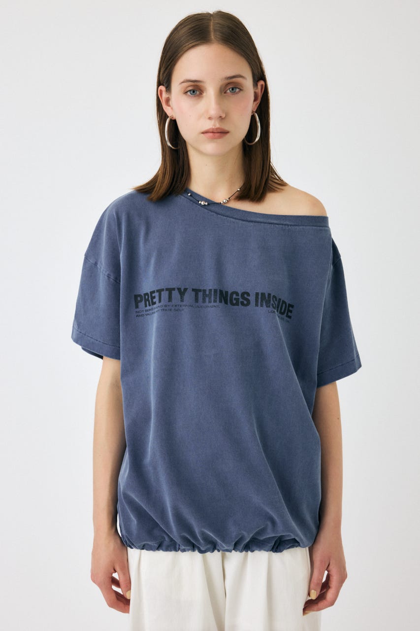 ONE SHOULDER TEE NVY FREE