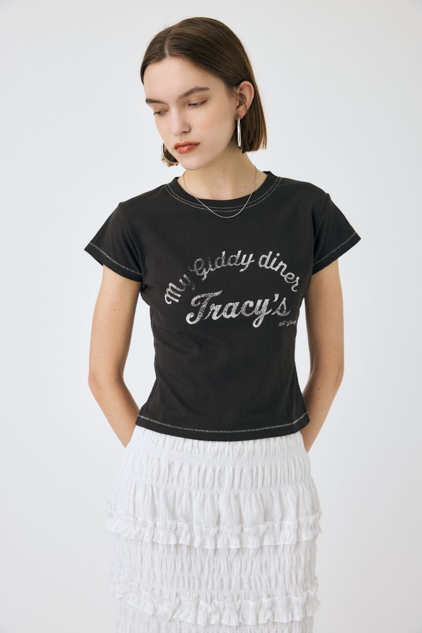 【moussy】Disney I You Lots 半袖Tシャツ　BLACK Disney SERIES CREATED by MOUSSY | MD APPLIQUE EMB Tシャツ