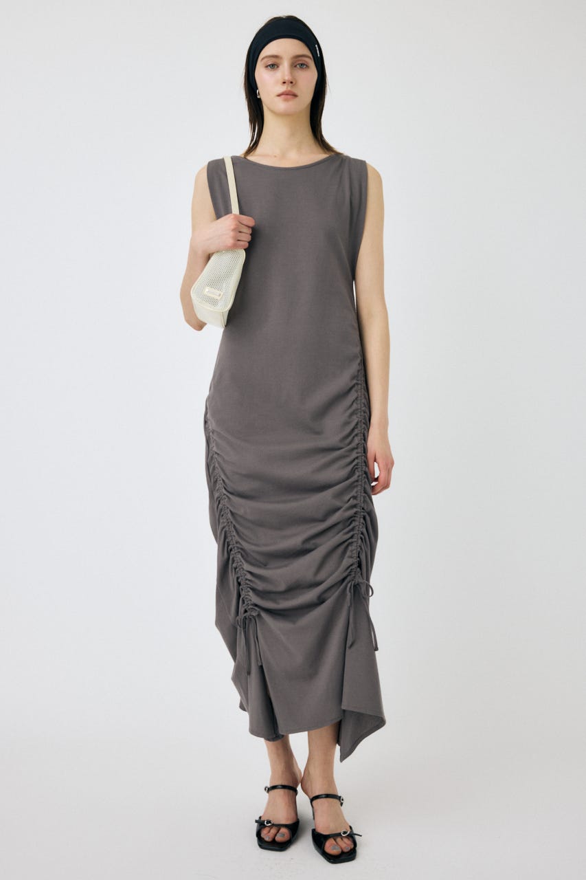 MOUSSY 美品 SLEEVELESS KNIT ドレス ギャザー調整可 MOUSSY | ASYMMETRY GATHER ドレス (ワンピース(ロング
