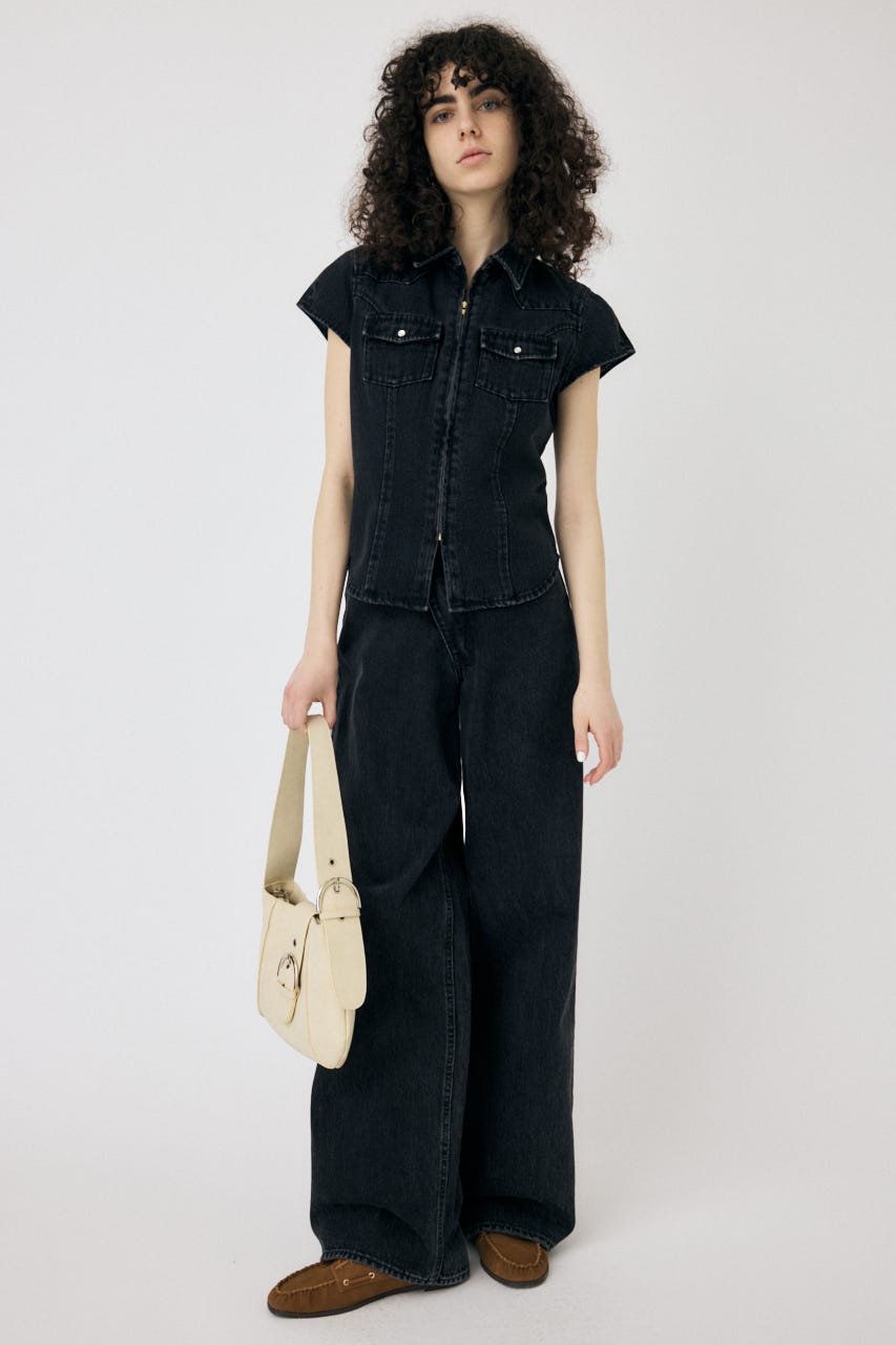 CAP SLEEVE デニムシャツ BLK 1