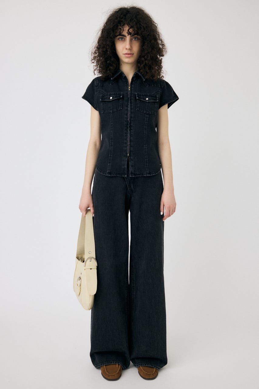 CAP SLEEVE デニムシャツ BLK 1