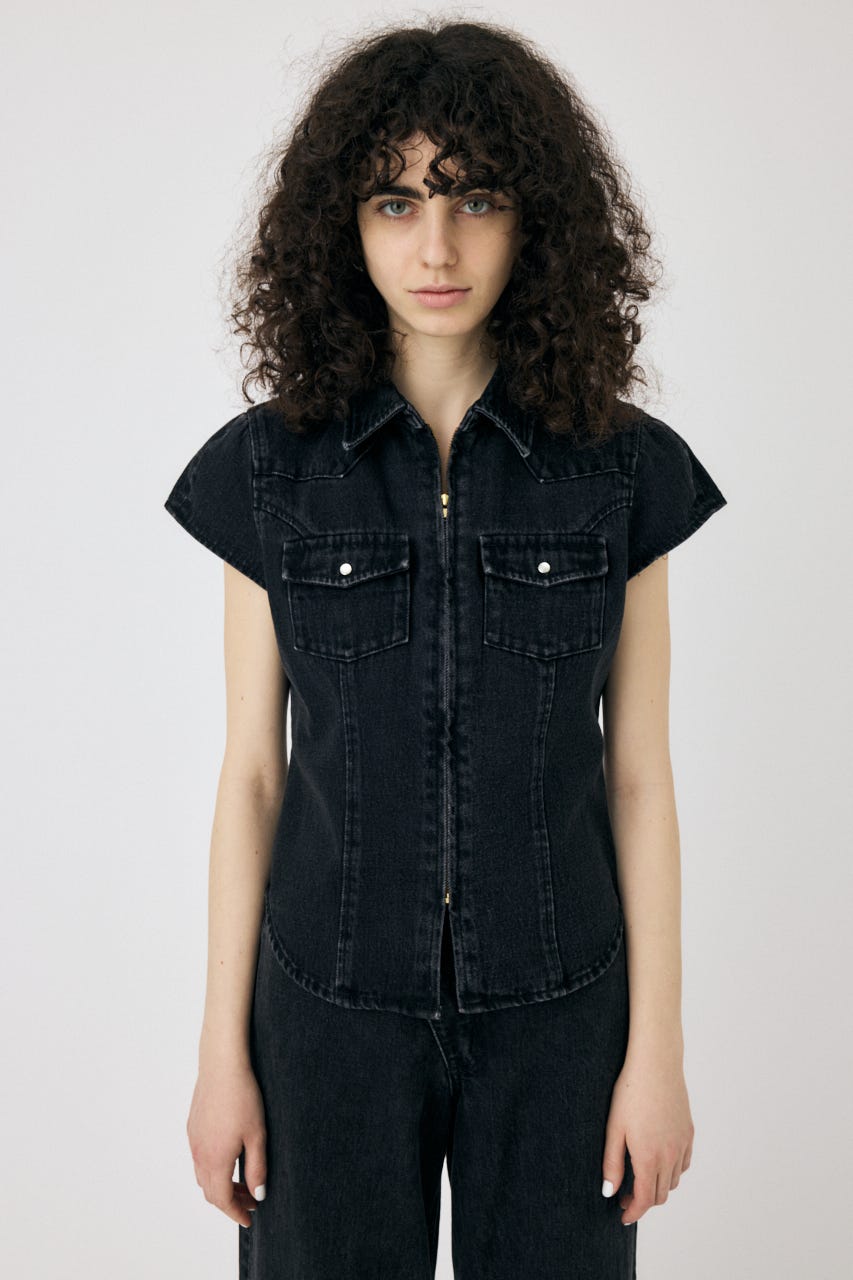 CAP SLEEVE デニムシャツ BLK 1