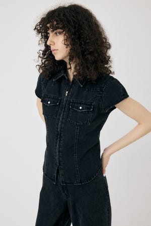 Fi.n.tデニムジャンスカ＆ローズ刺繍ブラウス＆はしごリボンシャツ3点SET MOUSSY | CAP SLEEVE デニムシャツ (シャツ・ブラウス ) |SHEL'TTER