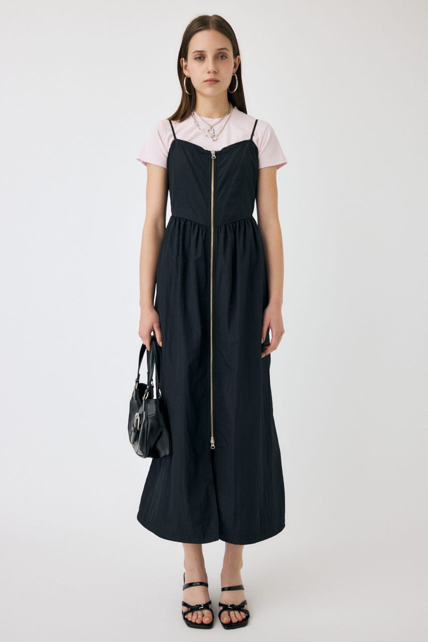 moussy ワンピース BLk １ MOUSSY | FRONT ZIP NYLON キャミドレス (ワンピース(ロング