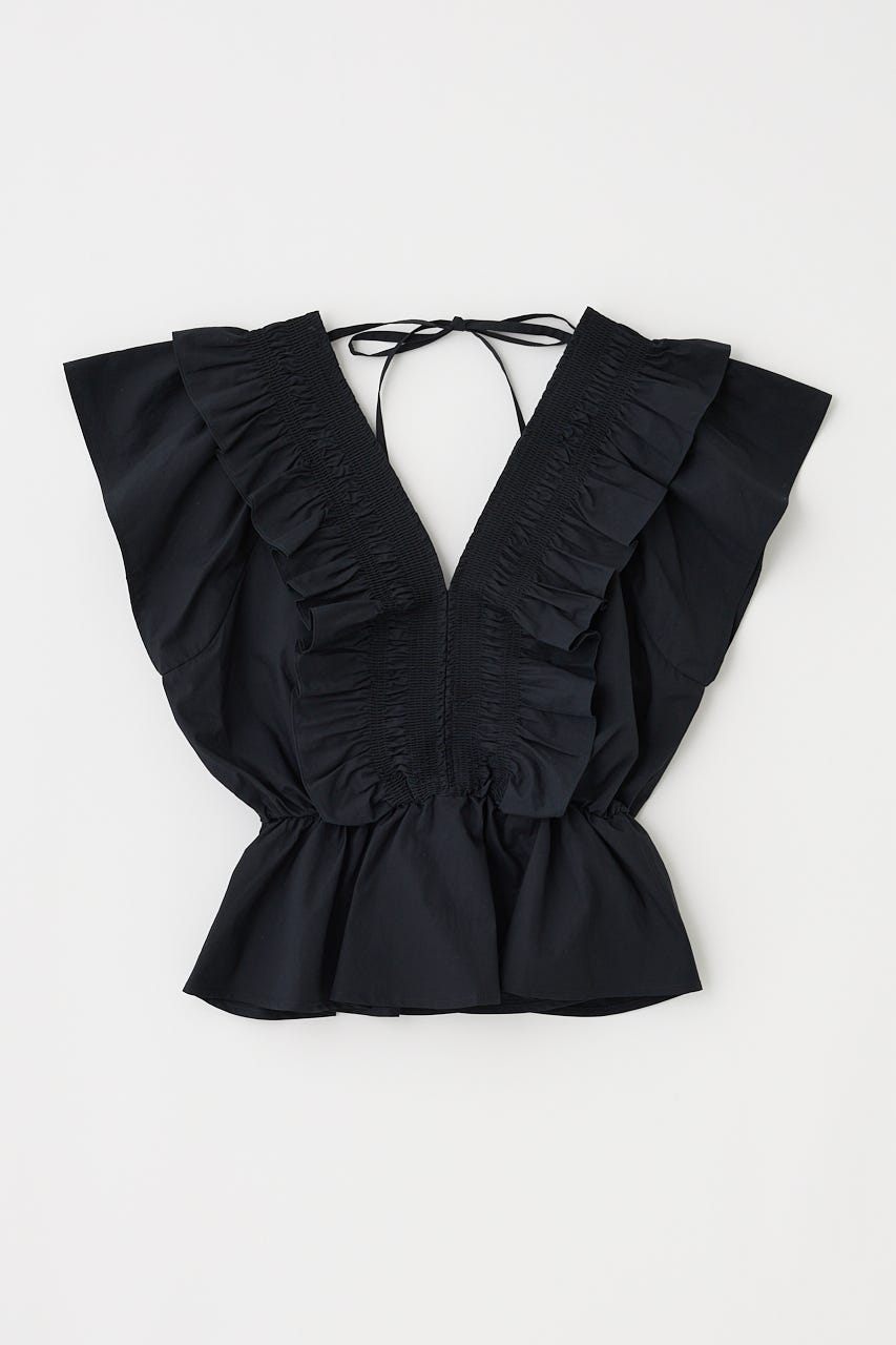 SHIRRING RUFFLE PEPLUM トップス BLK FREE