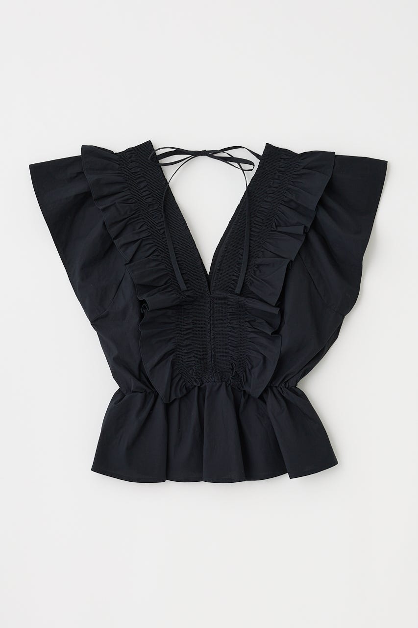SHIRRING RUFFLE PEPLUM トップス BLK FREE