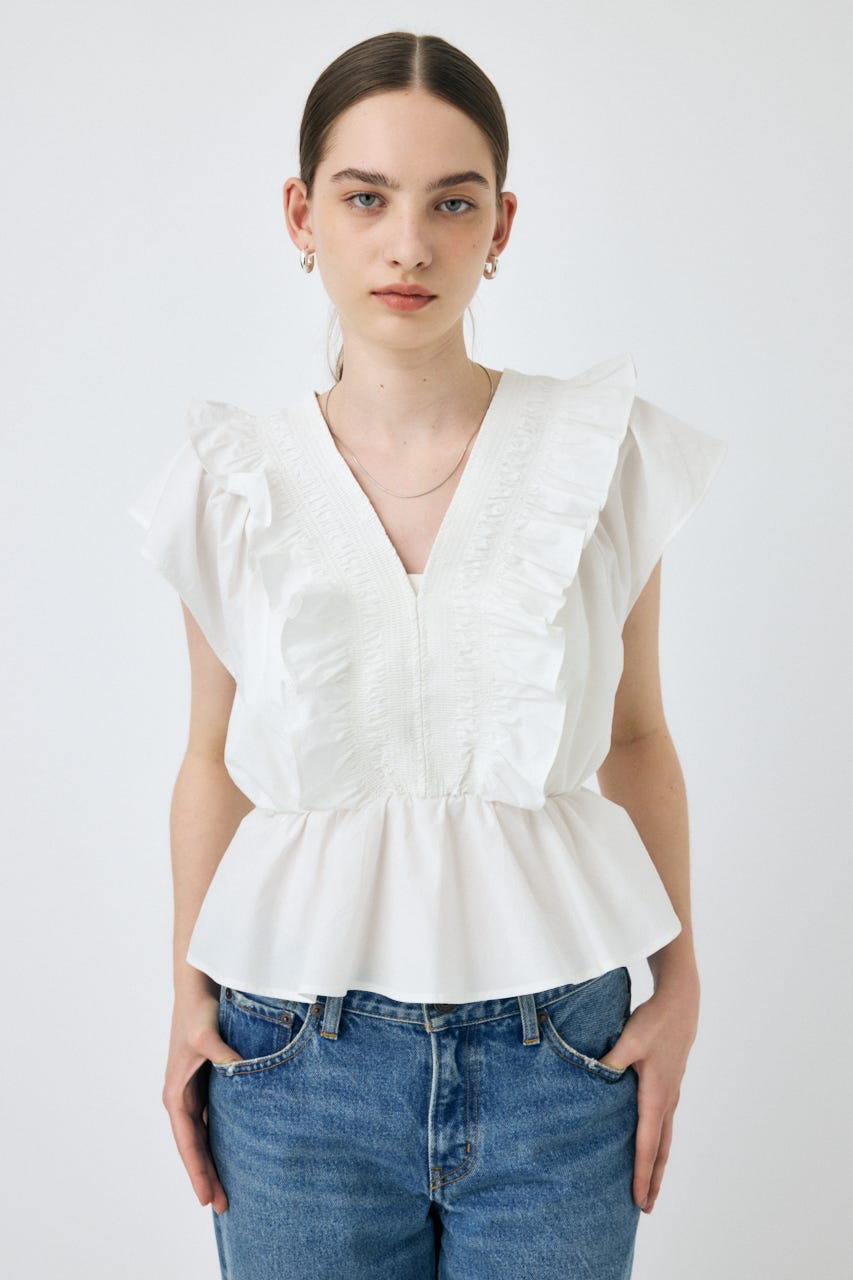 SHIRRING RUFFLE PEPLUM トップス WHT FREE